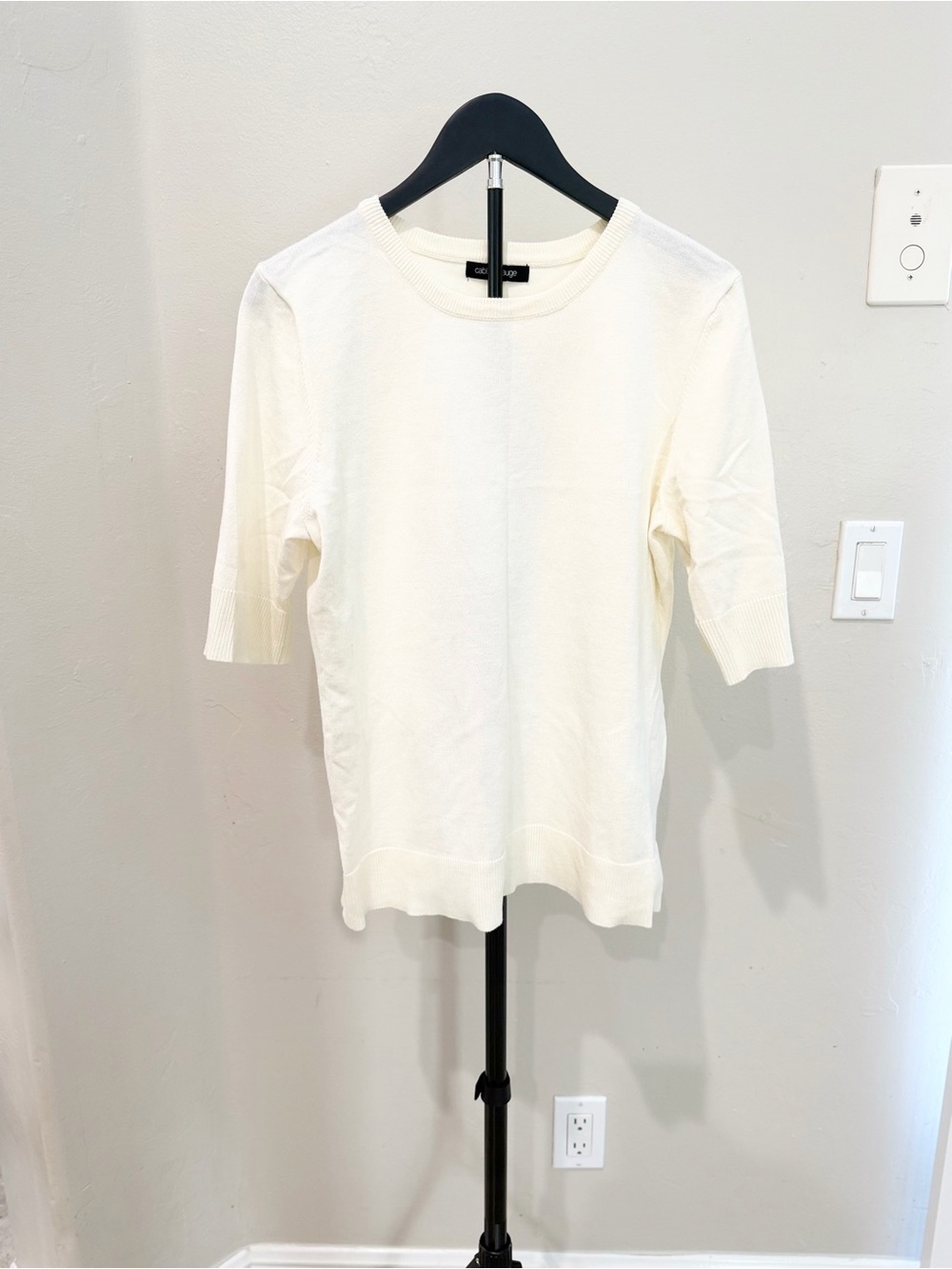 Cable & Gauge Cream Short Sleeve Crewneck Top Minimalist Business Casual